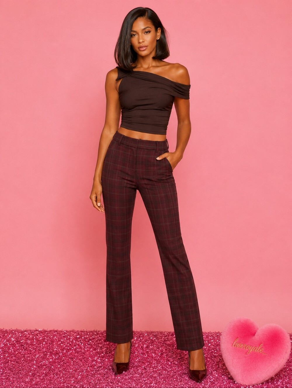 Express Low Rise Plaid Slim Editor Pants | Burgundy Red Plaid Dress Pants Size 0